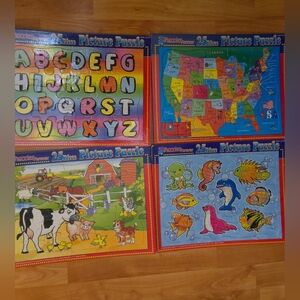 Lot x4 25 each Piece Puzzles Ages +3  Cardboard Animals, State, Alphabet, Fish